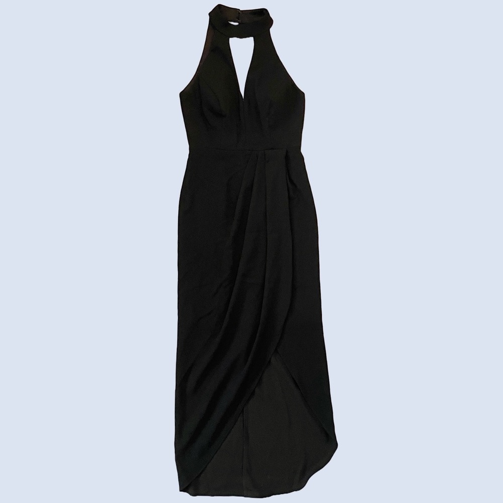 XSCAPE Black Maxi Halter Dress w/ Leg Slit